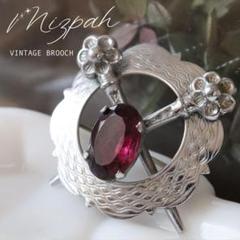 刻印有！MIZPAH ミズパ ヴィンテージ ブローチ 剣と盾 アメジスト色