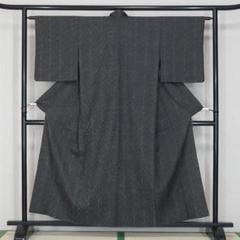 単衣　染柄　正絹紬　黒　蚊絣　k500