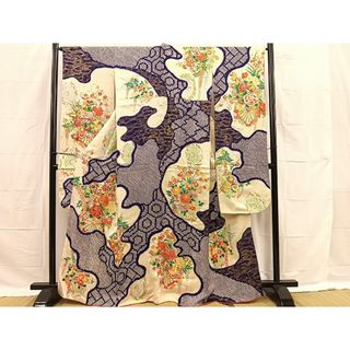 平和屋着物■豪華振袖　総絞り　駒刺繍　源氏車草花文　金彩　逸品　BAAK5291xi