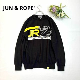 ジュンアンドロペ　M 長袖　ニットセーター　ブラック　ビッグロゴ