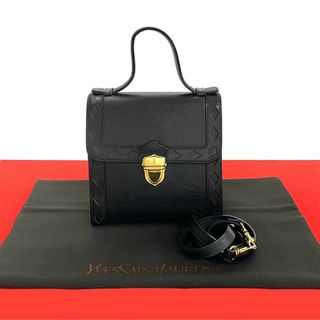 極 美品 YVES SAINT LAURENT イヴ サンローラン カットアウト パンチング レザー 本革 2way ハンドバッグ ショルダーバッグ ブラック 10249