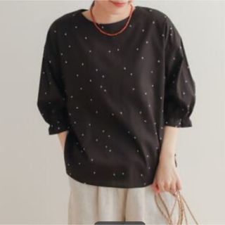 ドットハーフスリーブブラウス【ブラック】