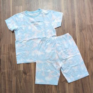 女児 半袖パジャマ 上下セット 水色 タイダイ柄 うさぎ 140