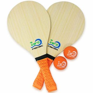 フレスコボル セット ベロ ウッド パドル 2個、プレミアム オレンジ パッド付