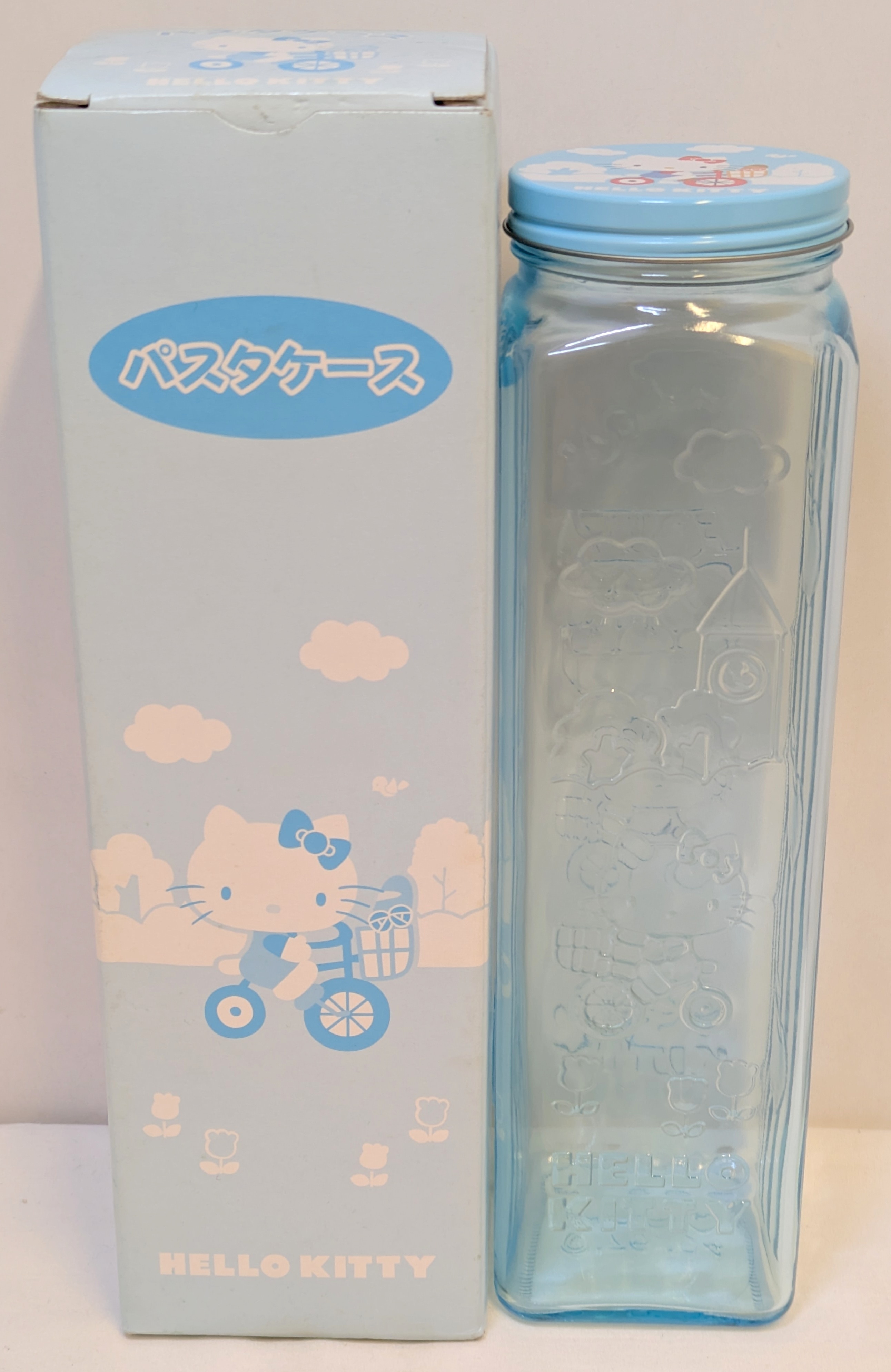 東洋佐々木ガラス ハローキティ パスタケース 瓶 水色 2004年