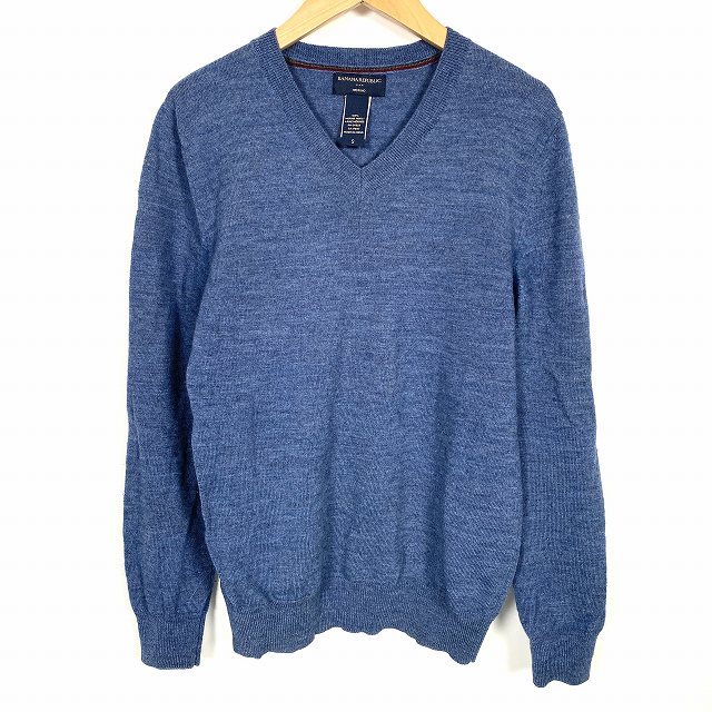 【中古】バナナリパブリック BANANA REPUBLIC セーター ニット 長袖 メリノウール100% 紺 ネイビー S メンズ 【ベクトル 古着】 240403